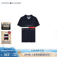 TOMMY HILFIGER24春夏童装男拼色织带印花休闲短袖POLO衫TH2222075 藏青色002 10/140cm