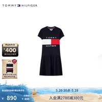 TOMMY HILFIGER24春夏童装女甜美可爱大旗标刺绣短袖连衣裙TH2422708 藏青色654 7/130cm