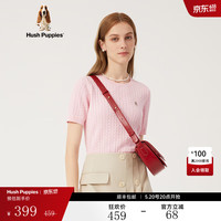 Hush Puppies暇步士女装夏季复古美式休闲圆领短袖针织衫 111粉色 XS