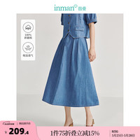 茵曼（INMAN）100%纯棉牛仔半身裙2024夏季女装百搭显瘦松紧腰大摆中长裙 牛仔蓝 S