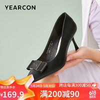 YEARCON 意尔康 女鞋通勤高跟鞋女士单鞋气质优雅粗跟女鞋 29909W 黑色 36