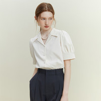 范思蓝恩 23FS12179法式短袖衬衫，女，设计感小众夏季职业面试衬衣 椰奶白 S