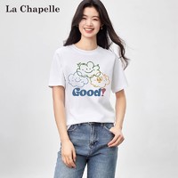La Chapelle 纯棉白色T恤2024夏季新款百搭日常打底衫纯色圆领短袖女T