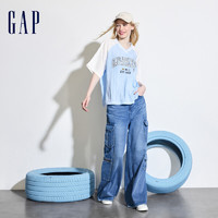 88VIP：Gap 盖璞 女装2024夏季新款撞色V领插肩袖短袖T恤宽松肌理感上衣465685