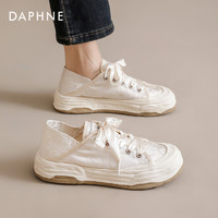 DAPHNE 达芙妮 新中式透气薄款小白鞋女2024新款夏季一脚蹬帆布鞋休闲板鞋