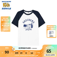 Skechers斯凯奇儿童插肩袖上衣夏季男女童简约短袖T恤衫L224K035 藏青色/002Z 150cm