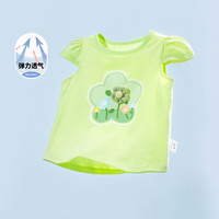 贝贝怡24夏款女童印花短袖T恤甜美舒适透气上衣ZB2DS010 奶绿 100