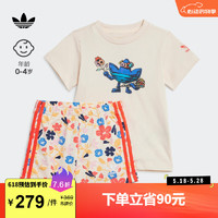 adidas印花运动短袖套装女婴童夏季阿迪达斯三叶草IR9640 乳白/橙红/蓝/黄 98CM