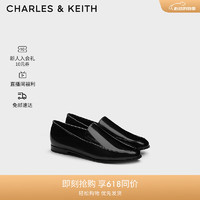 CHARLES&KEITH24夏简约通勤一脚蹬亮面乐福鞋女CK1-70280032 Black Box黑色 35