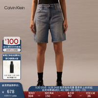 Calvin Klein Jeans24春夏男女经典ck标牌洗水微弹休闲牛仔短裤J224328 1A4-牛仔浅蓝 26