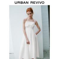 URBAN REVIVO 女时尚法式优雅气质褶皱系带连衣裙 UWU740052 本白 S