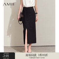 AMII2024夏通勤优雅知性斜开叉字母绣花半身裙女H型直筒裙子12422112 黑色 160/68A/M