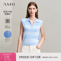 AMII2024夏翻领无袖宽条纹直筒弹力双曲纱针织衫女款 蓝白 165/88A/L