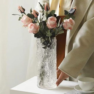 透明描金花瓶家居客厅装饰摆件鲜花插花瓶感竖条纹插花水养瓶 2个装【款式】