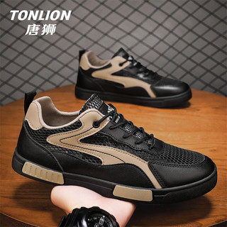 唐狮（TonLion）男鞋夏季网面鞋男士透气休闲鞋子男运动潮牌小白鞋板鞋 黑色 39 39码