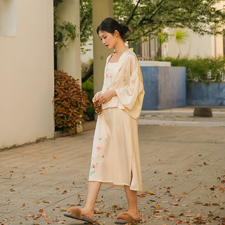上海故事新中式国风配吊带裙防晒衫女夏季法式甜美中长款空调罩衫外套 盛世花镜 米白