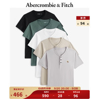 ABERCROBIE & FITCHAF男装 24春夏新款小麋鹿亨利领短袖T恤套装（五件装）KI124-4177 黑色，白色，灰色，米色，绿色