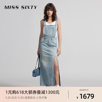 MISS SIXTY2024夏季背带牛仔连衣裙减龄少女感复古工装开衩 中蓝 S