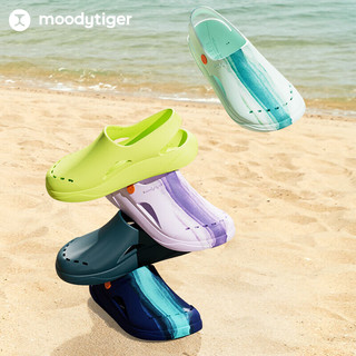 moodytiger儿童洞洞鞋夏季新男女童透气舒适排汗百搭户外沙滩凉鞋 湿地绿 35码