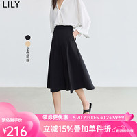 丽丽 LILY2024夏季新品卡其色通勤高腰中长款半身裙A字裙显瘦伞裙女