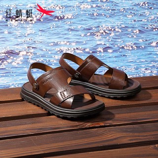 红蜻蜓时尚沙滩鞋2024夏季舒适两穿凉鞋男牛皮爸爸鞋子 WTT24060棕色40