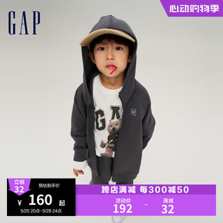 Gap男童秋季LOGO时髦运动连帽衫儿童装洋气Scuba拼接卫衣797362 黑灰色 150cm(XL)