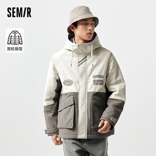 森马（Semir）[商场同款]棉服男2024春季新款时尚撞色拼接外套短款连帽防水