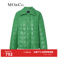 MO&Co.冬季蛋白皮廓形方格夹棉盐系轻熟风外套MBB4COT042 鲜绿色 S/160