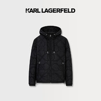 Karl Lagerfeld卡尔拉格斐轻奢老佛爷男装 冬季款拉链刺绣连帽棉服 外套 黑色 54