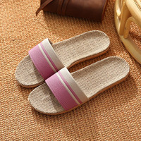 俞兆林 YUZHAOLIN 居家男女室内软厚底休闲亚麻凉拖鞋 YM817 粉色 39-40
