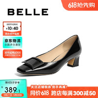 BeLLE 百丽 方扣高跟鞋女商场同款牛皮气质单鞋B1344CQ3 黑色 38