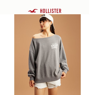 HOLLISTER24秋美式图案宽松露肩长袖运动衫卫衣女 KI352-4125 麻灰色 XS (160/84A)