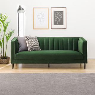 NITORI宜得利家居 家具 现代简约客厅轻奢3人位皮沙发 KF01 深绿色