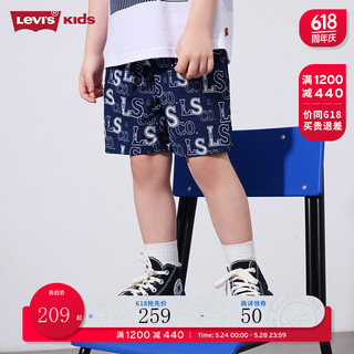 Levi's李维斯童装24夏季男童满印logo短裤儿童休闲裤子 深靛蓝 120/56(6)