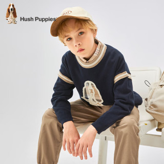 暇步士（Hush Puppies）童装男女童线衣2024春季儿童学院风圆领毛衣 藏蓝色 105cm