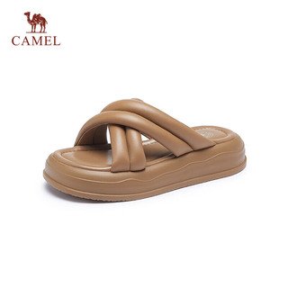骆驼（CAMEL）2024春夏季外穿拖鞋休闲厚底一字拖休闲拖鞋女 L24M051633棕色 35
