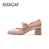 88VIP：KISSCAT 接吻猫 春季新款甜美中跟玛丽珍鞋复古漆皮圆头粗跟单鞋女