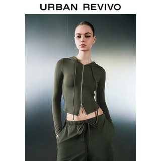 URBAN REVIVO 女士休闲修身显瘦短款连帽外套 UWV140041 深绿棕 XS