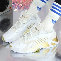 88VIP：adidas 阿迪达斯 三叶草女鞋复古厚底运动鞋轻便拼接休闲鞋FV4852