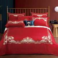 BLISS 百丽丝 出品百丽丝家纺婚庆大红八件套全棉被套床单床上用品结婚套件