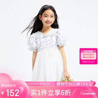 安奈儿（Annil）童装女童短袖连衣裙2024夏款网纱公主裙子 白紫花 150 