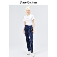 Juicy Couture 橘滋 2023春秋新款时尚运动直筒微喇阔腿天鹅绒长裤 藏青 s