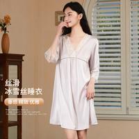 古今 GUJIN【冰雪丝】复古蕾丝柔软触休闲舒适女士睡裙精致轻薄顺滑亲肤透气