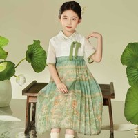 小虎·帕蒂 女童中国风山水印花连衣裙24夏新款儿童古风裙