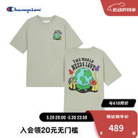 Champion冠军短袖男2024夏季环保面料创意印花纯棉T恤女潮牌 浅绿色 S