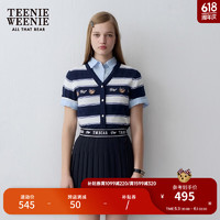 Teenie Weenie小熊女装2024新款夏季个性条纹V领针织开衫短袖毛衫