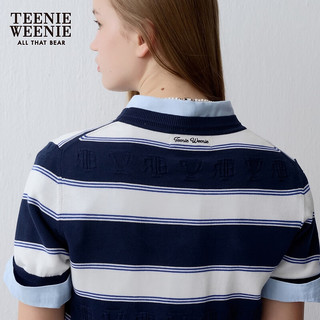 Teenie Weenie小熊女装2024夏季个性条纹V领针织开衫短袖毛衫 藏青色 1