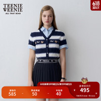 Teenie Weenie小熊女装2024夏季个性条纹V领针织开衫短袖毛衫 藏青色 160/S