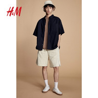 H&M 2024春季新款男装时尚休闲百搭宽松版短袖衬衫
