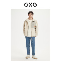 GXG 奥莱 22年年冬新款时尚拼接撞色舒适羊羔绒情侣立领夹克外套